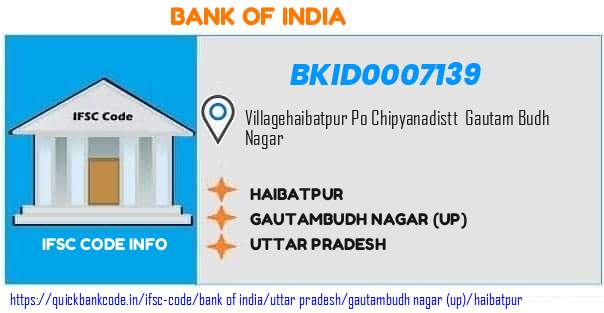 Bank of India Haibatpur BKID0007139 IFSC Code