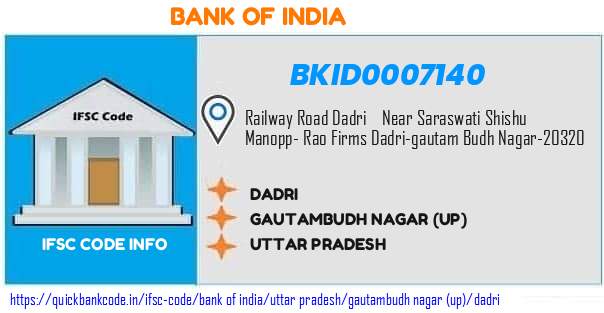 Bank of India Dadri BKID0007140 IFSC Code