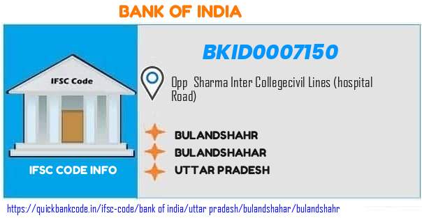 Bank of India Bulandshahr BKID0007150 IFSC Code