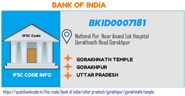 Bank of India Gorakhnath Temple BKID0007181 IFSC Code