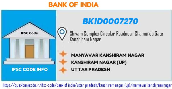 Bank of India Manyavar Kanshiram Nagar BKID0007270 IFSC Code