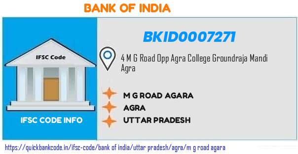 Bank of India M G Road Agara BKID0007271 IFSC Code