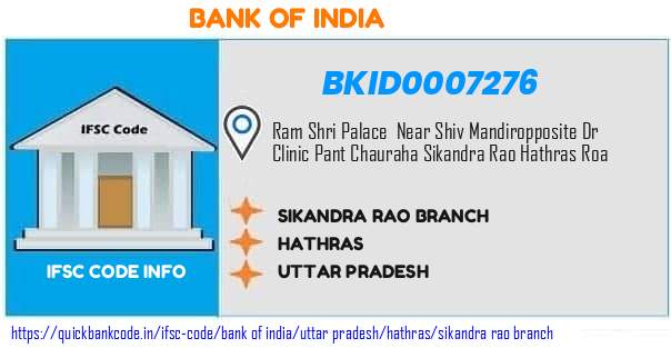 Bank of India Sikandra Rao Branch BKID0007276 IFSC Code