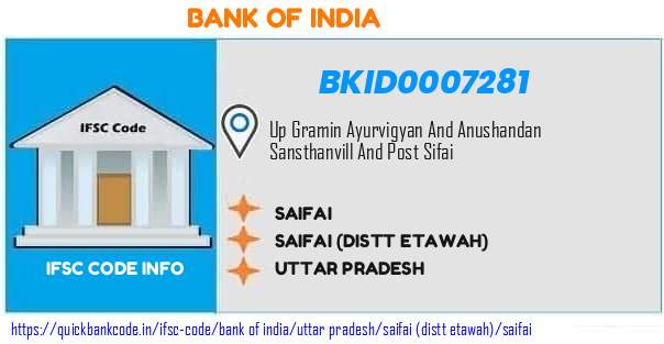 Bank of India Saifai BKID0007281 IFSC Code