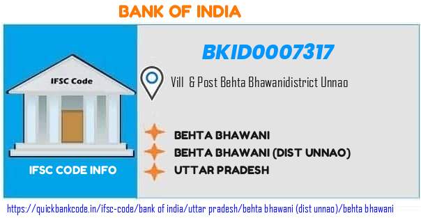 Bank of India Behta Bhawani BKID0007317 IFSC Code