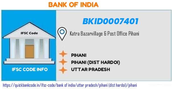 Bank of India Pihani BKID0007401 IFSC Code