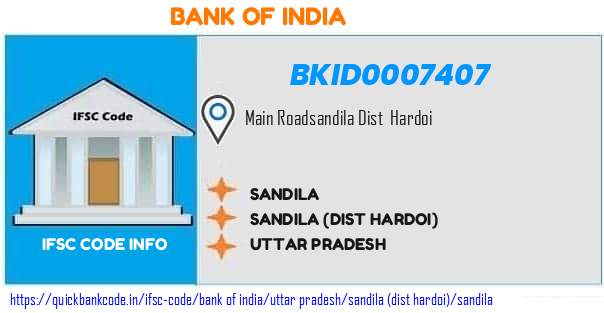 Bank of India Sandila BKID0007407 IFSC Code