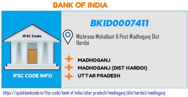 Bank of India Madhoganj BKID0007411 IFSC Code