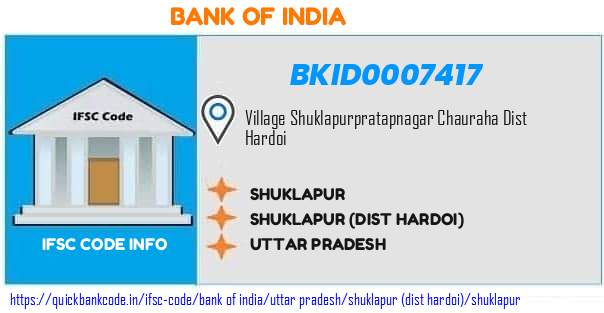 Bank of India Shuklapur BKID0007417 IFSC Code