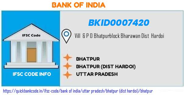 Bank of India Bhatpur BKID0007420 IFSC Code