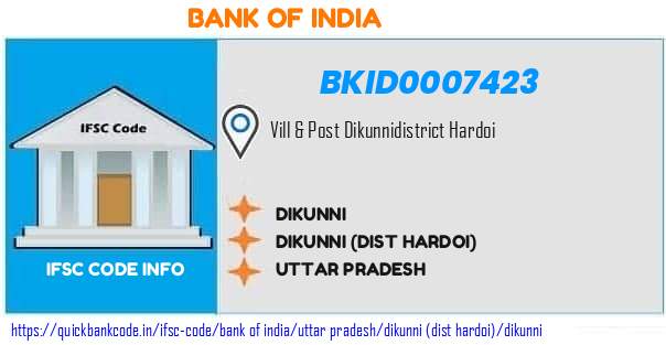 Bank of India Dikunni BKID0007423 IFSC Code