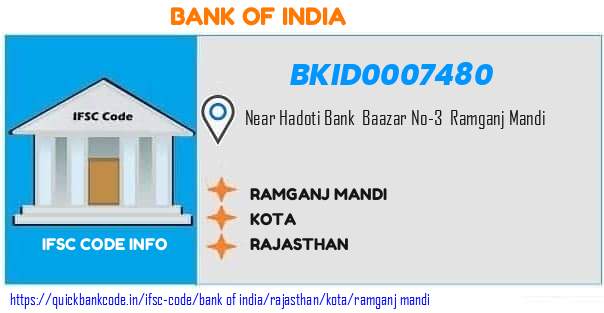 Bank of India Ramganj Mandi BKID0007480 IFSC Code