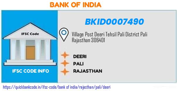 Bank of India Deeri BKID0007490 IFSC Code