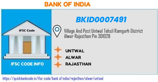 Bank of India Untwal BKID0007491 IFSC Code