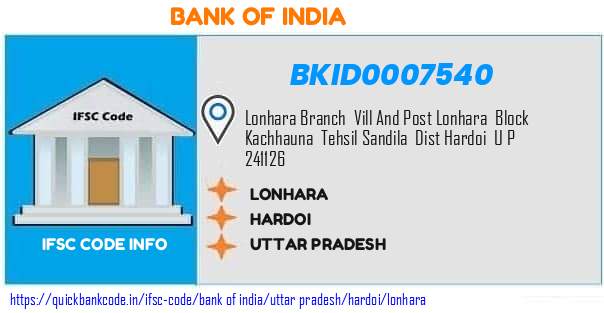 Bank of India Lonhara BKID0007540 IFSC Code