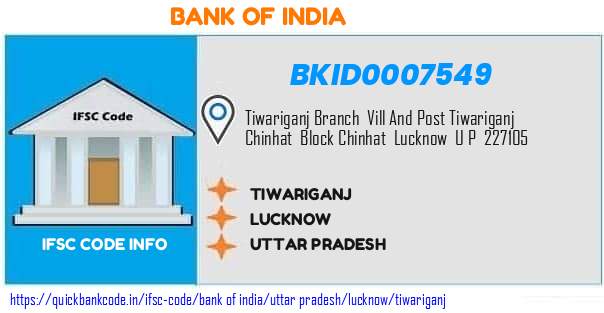 Bank of India Tiwariganj BKID0007549 IFSC Code