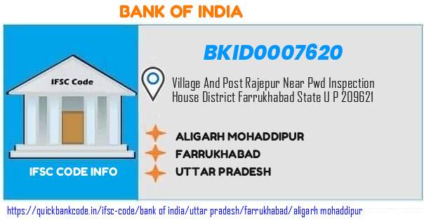 Bank of India Aligarh Mohaddipur BKID0007620 IFSC Code