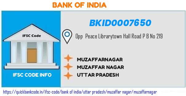Bank of India Muzaffarnagar BKID0007650 IFSC Code