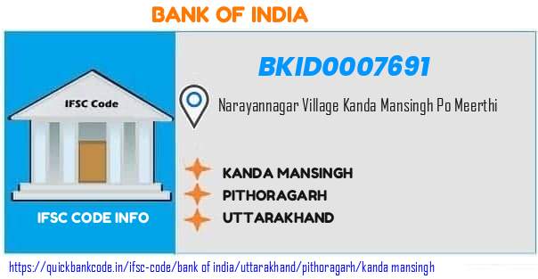 Bank of India Kanda Mansingh BKID0007691 IFSC Code