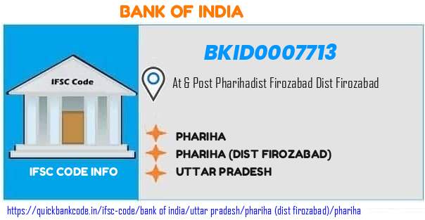 Bank of India Phariha BKID0007713 IFSC Code