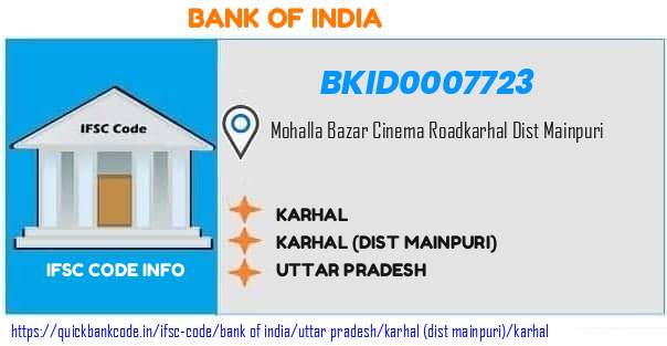 Bank of India Karhal BKID0007723 IFSC Code