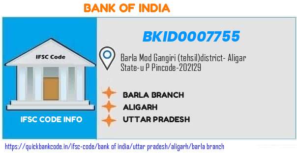 Bank of India Barla Branch BKID0007755 IFSC Code