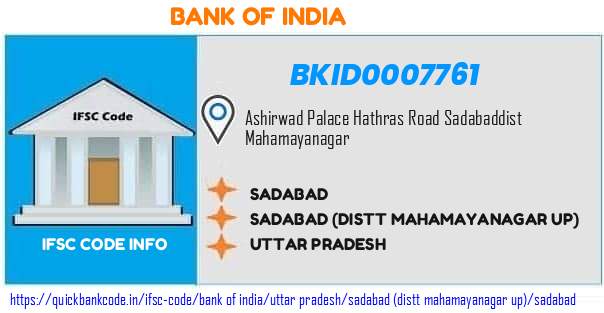 Bank of India Sadabad BKID0007761 IFSC Code