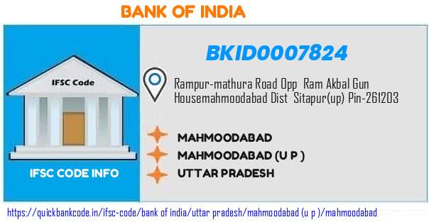 Bank of India Mahmoodabad BKID0007824 IFSC Code