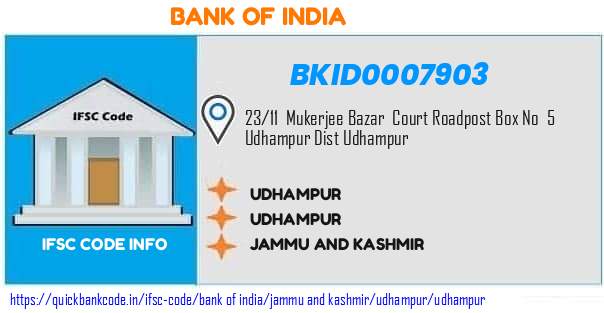 Bank of India Udhampur BKID0007903 IFSC Code