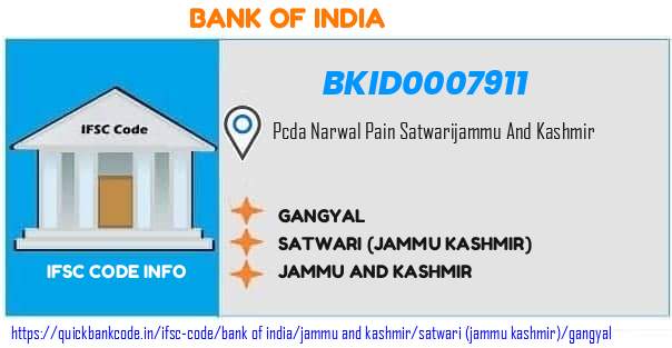 Bank of India Gangyal BKID0007911 IFSC Code