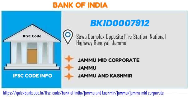 Bank of India Jammu Mid Corporate BKID0007912 IFSC Code