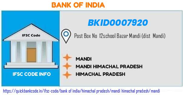 Bank of India Mandi BKID0007920 IFSC Code