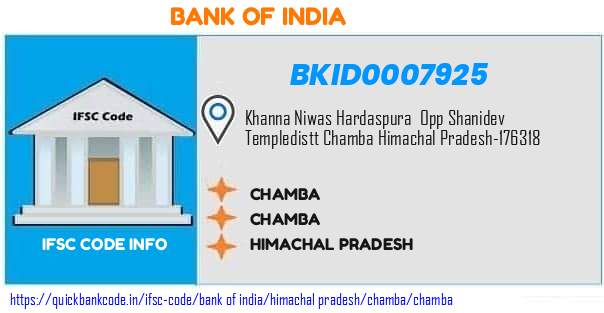 Bank of India Chamba BKID0007925 IFSC Code