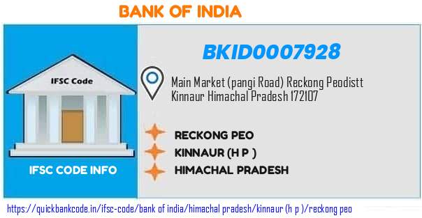 Bank of India Reckong Peo BKID0007928 IFSC Code