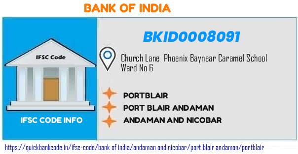 Bank of India Portblair BKID0008091 IFSC Code