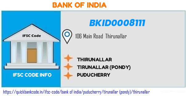 Bank of India Thirunallar BKID0008111 IFSC Code