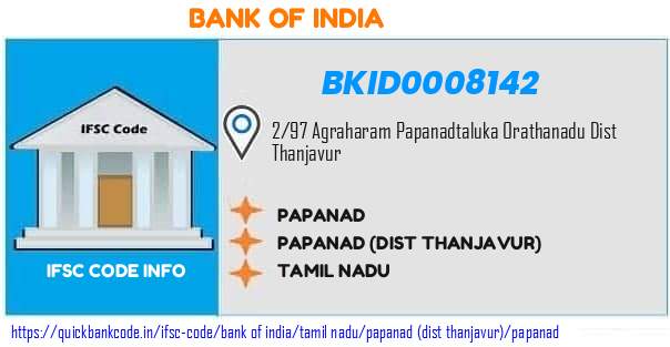 Bank of India Papanad BKID0008142 IFSC Code