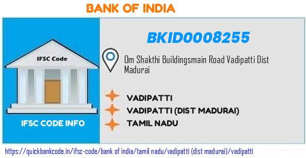 Bank of India Vadipatti BKID0008255 IFSC Code