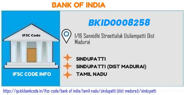 Bank of India Sindupatti BKID0008258 IFSC Code