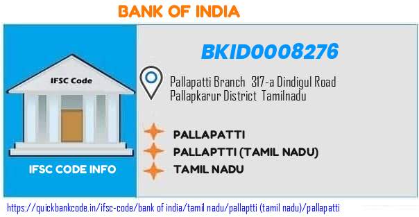 Bank of India Pallapatti BKID0008276 IFSC Code