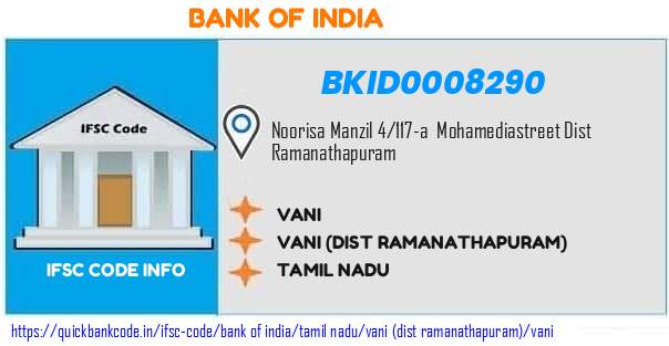 Bank of India Vani BKID0008290 IFSC Code