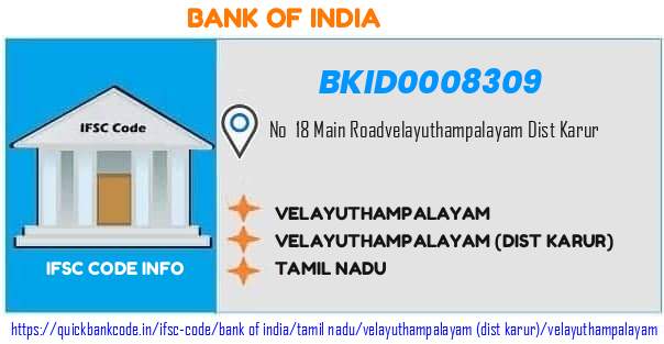 Bank of India Velayuthampalayam BKID0008309 IFSC Code