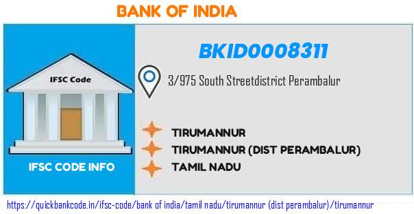 Bank of India Tirumannur BKID0008311 IFSC Code