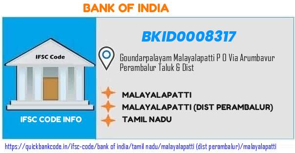 Bank of India Malayalapatti BKID0008317 IFSC Code