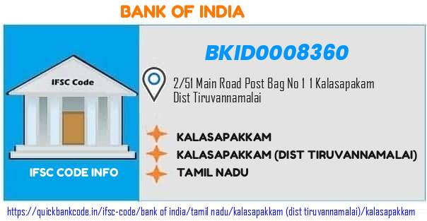 Bank of India Kalasapakkam BKID0008360 IFSC Code