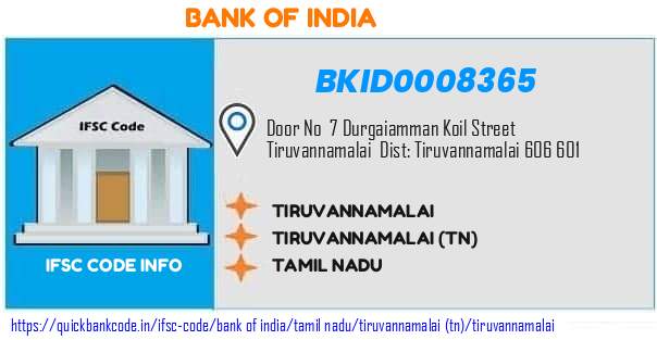 Bank of India Tiruvannamalai BKID0008365 IFSC Code