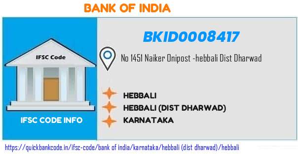 BKID0008417 Bank of India. HEBBALI