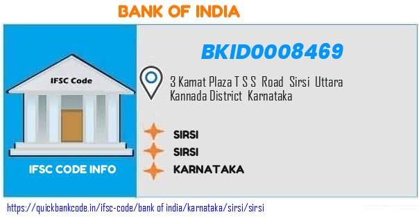 Bank of India Sirsi BKID0008469 IFSC Code