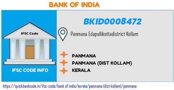 Bank of India Panmana BKID0008472 IFSC Code