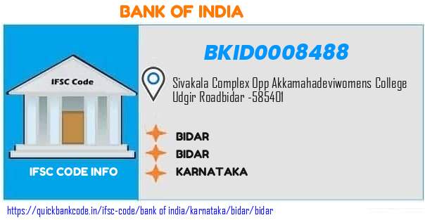 Bank of India Bidar BKID0008488 IFSC Code